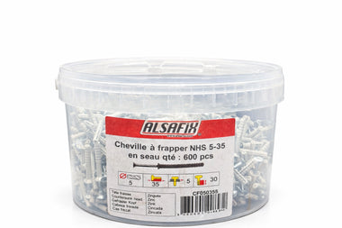 Seau 600 chevilles à frapper ALSAFIX NHS 5x35 – fixation rapide universelle
