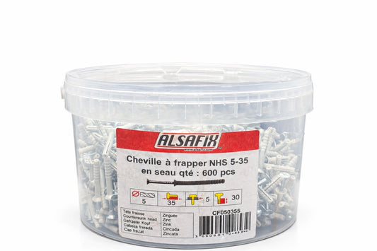 Seau 600 chevilles à frapper ALSAFIX NHS 5x35 – fixation rapide universelle