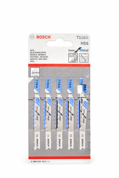 Lames de scie sauteuse Bosch T118A HSS métal – Coupe fine 1–3 mm (x5)