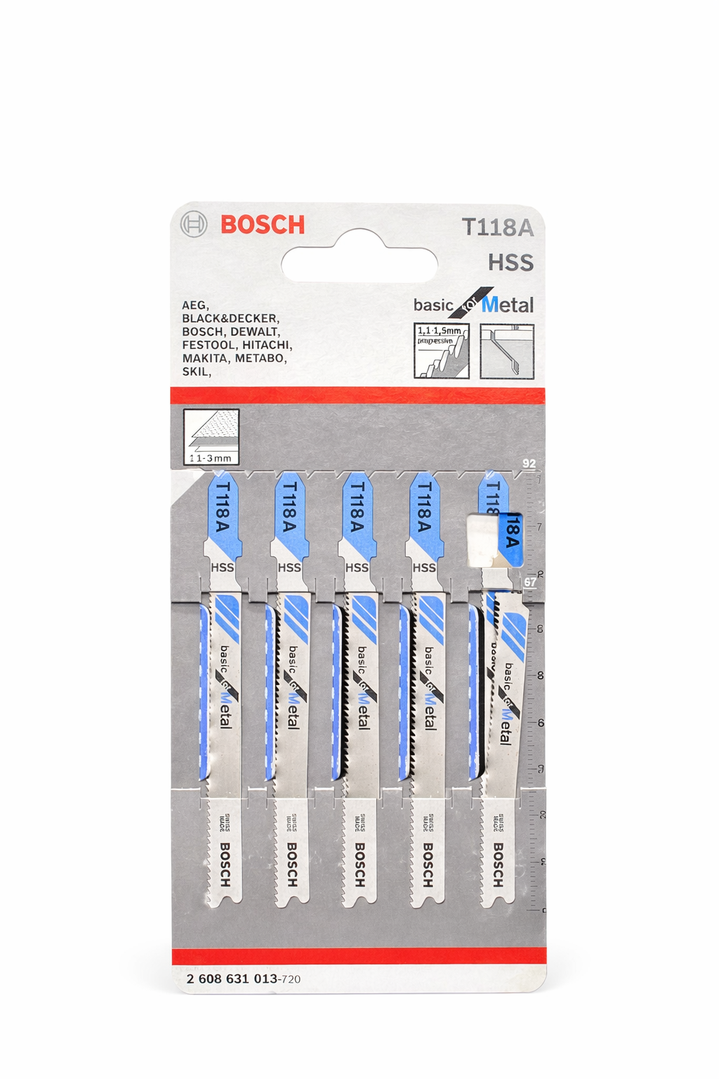 Lames de scie sauteuse Bosch T118A HSS métal – Coupe fine 1–3 mm (x5)